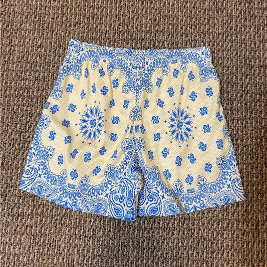 Bravest Studios Blue Beige Paisley Mesh Shorts Size XL